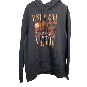 Women’s Size L Women’s Sweatshirt Gray “Just A Girl Who Loves Sloths” Pocket